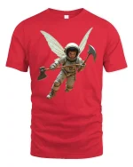Fantasy Astronaut Fairy With Axe Cosmic Warrior Tee - red t-shirt on white background