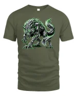 Neon Werewolf Monster Glow Graphic Horror Style Tee - military green t-shirt on white background
