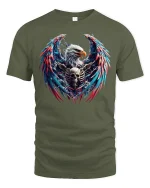 American Eagle Skull Fire Wings Patriotic Art T-Shirt - military green t-shirt on white background