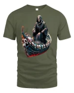 Grim Reaper Skull Boat of Souls Dark Gothic T-Shirt - military green t-shirt on white background