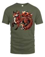 Fire Fox Dragon Hybrid Mythical Spirit Animal T-Shirt - military green t-shirt on white background
