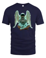 Angel Astronaut Sitting Cosmic Dream Graphic T-Shirt - navy t-shirt on white background