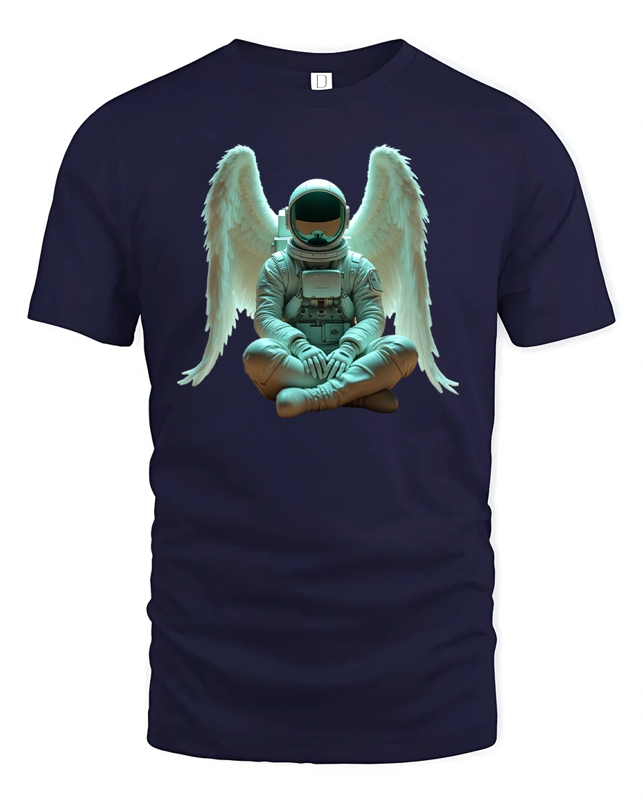 Angel Astronaut Sitting Cosmic Dream Graphic T-Shirt - 1 Angel Astronaut Sitting Cosmic Dream Graphic T-Shirt - navy t-shirt on white background