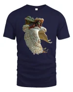 Fantasy Owl Rider Warrior Flight Epic Art Graphic Tee - navy t-shirt on white background