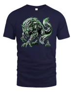 Neon Werewolf Monster Glow Graphic Horror Style Tee - navy t-shirt on white background