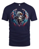 American Eagle Skull Fire Wings Patriotic Art T-Shirt - navy t-shirt on white background