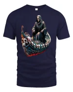Grim Reaper Skull Boat of Souls Dark Gothic T-Shirt - navy t-shirt on white background