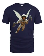 Fantasy Astronaut Fairy With Axe Cosmic Warrior Tee - navy t-shirt on white background
