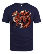 Fire Fox Dragon Hybrid Mythical Spirit Animal T-Shirt - navy t-shirt on white background