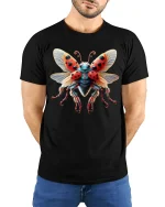 Colorful Ladybug Insect Art Beautiful Nature T-Shirt - model wearing black tee with hands behind back
