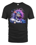 Funny Sleepy Zebra Pajama Dreamy Night Graphic Tee - black t-shirt on white background