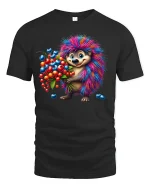 Cute Rainbow Hedgehog Fruit Lover Graphic T-Shirt - black t-shirt on white background