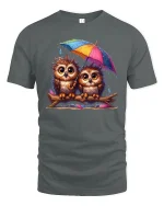 Cute Owl Couple Under Umbrella Rainy Day T-Shirt - gray t-shirt on white background