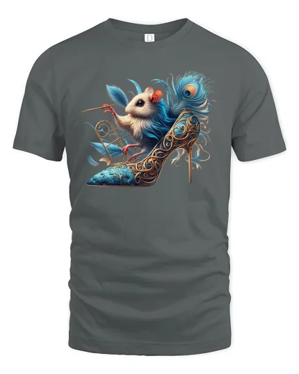 Fancy Mouse in High Heel Artistic Fashion Graphic Tee - gray t-shirt on white background