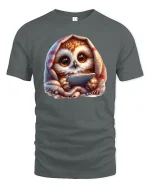 Cute Cozy Owl with Blanket Funny Lazy Day Graphic Tee - gray t-shirt on white background