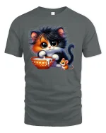 Cute Kitten and Mouse Sharing Milk Funny Animal T-Shirt - gray t-shirt on white background
