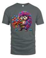 Cute Rainbow Hedgehog Fruit Lover Graphic T-Shirt - gray t-shirt on white background