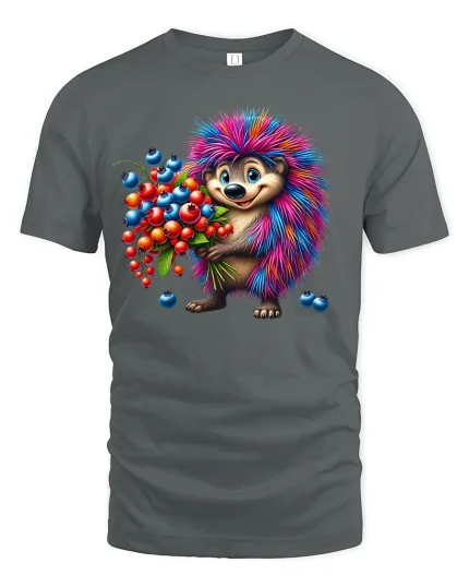 Cute Rainbow Hedgehog Fruit Lover Graphic T-Shirt - gray t-shirt on white background