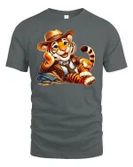 Cute Cowboy Tiger Funny Country Style Graphic T-Shirt - gray t-shirt on white background