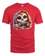 Cute Cozy Owl with Blanket Funny Lazy Day Graphic Tee - red t-shirt on white background