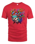 Colorful Hedgehog with Berries Cute Animal Graphic Tee - red t-shirt on white background