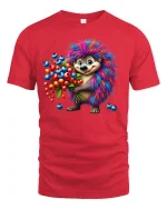 Cute Rainbow Hedgehog Fruit Lover Graphic T-Shirt - red t-shirt on white background