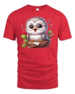 Cute Singing Owl in Nest with Glasses Graphic T-Shirt - red t-shirt on white background