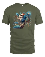 Fancy Mouse in High Heel Artistic Fashion Graphic Tee - military green t-shirt on white background
