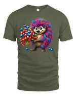 Cute Rainbow Hedgehog Fruit Lover Graphic T-Shirt - military green t-shirt on white background