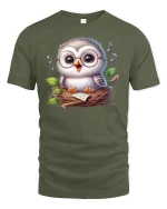 Cute Singing Owl in Nest with Glasses Graphic T-Shirt - military green t-shirt on white background