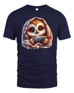 Cute Cozy Owl with Blanket Funny Lazy Day Graphic Tee - navy t-shirt on white background
