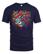 Colorful Hedgehog with Berries Cute Animal Graphic Tee - navy t-shirt on white background
