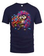 Cute Rainbow Hedgehog Fruit Lover Graphic T-Shirt - navy t-shirt on white background