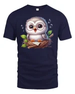 Cute Singing Owl in Nest with Glasses Graphic T-Shirt - navy t-shirt on white background