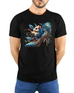 Fancy Mouse in High Heel Artistic Fashion Graphic Tee - model wearing black tee with hands behind back