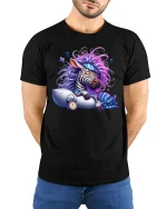 Funny Sleepy Zebra Pajama Dreamy Night Graphic Tee - model wearing black tee with hands behind back