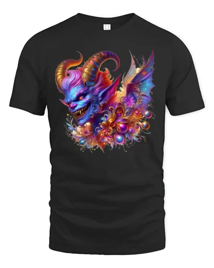 Colorful Demon Chaos Fantasy Energy T-Shirt - black t-shirt on white background