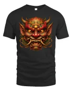 Fierce Demon King Samurai Mask Power T-Shirt - black t-shirt on white background