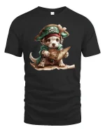 Pirate Puppy Adventure Treasure Map T-Shirt - black t-shirt on white background