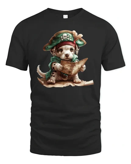 Pirate Puppy Adventure Treasure Map T-Shirt - black t-shirt on white background