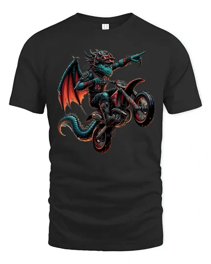 Dragon Rider Moto Stunt Fantasy Power T-Shirt - black t-shirt on white background