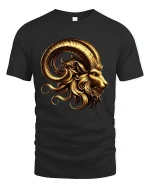 Golden Ram Majesty Mythical Power T-Shirt - black t-shirt on white background