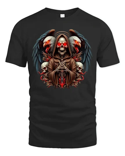 Grim Reaper Dark Wings Skull Master T-Shirt - black t-shirt on white background