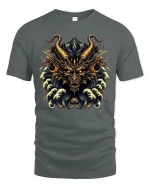 Golden Dragon Fury Mythic Power Graphic T-Shirt - gray t-shirt on white background