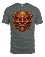 Fierce Demon King Samurai Mask Power T-Shirt - gray t-shirt on white background