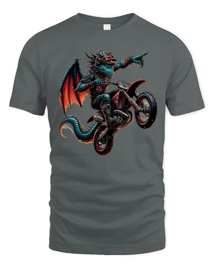 Dragon Rider Moto Stunt Fantasy Power T-Shirt - gray t-shirt on white background