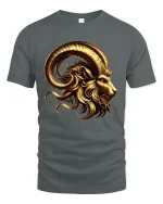 Golden Ram Majesty Mythical Power T-Shirt - gray t-shirt on white background