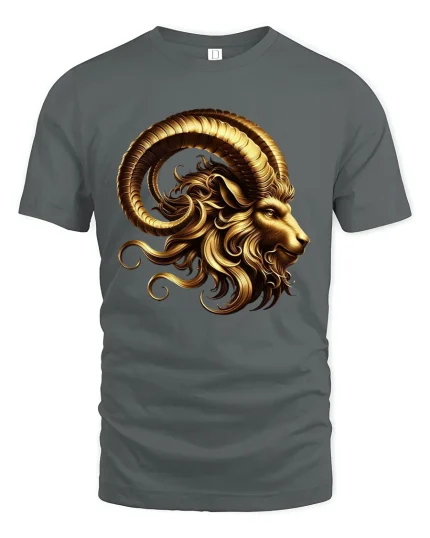 Golden Ram Majesty Mythical Power T-Shirt - gray t-shirt on white background