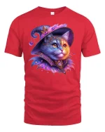 Magical Witch Cat Fantasy Art Sparkle T-Shirt - red t-shirt on white background