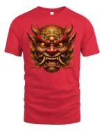 Fierce Demon King Samurai Mask Power T-Shirt - red t-shirt on white background